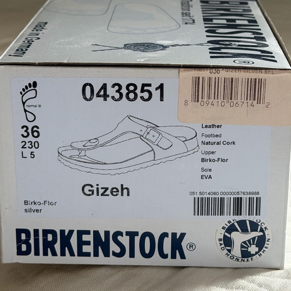 Birkenstock Gizeh Silver Leather Thong Sandals - Picture 3 of 9